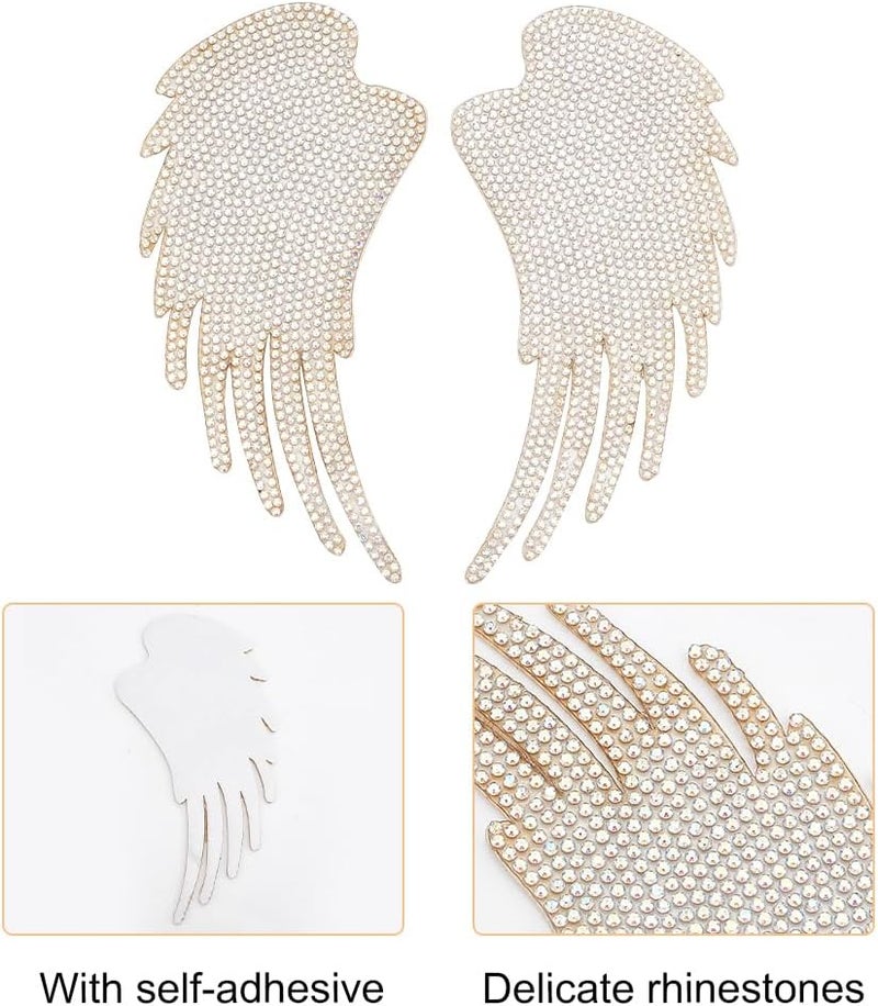 BEUNITONE 1Pair Wings Rhinestone Patch Iron On Embroidered Patches Backpack Clothing Patches Crystal Bling Angle Wings Garment Patch for DIY Jeans Handbags Backpacks Jacket Shoes Hat T-Shirt Decor - Image 3